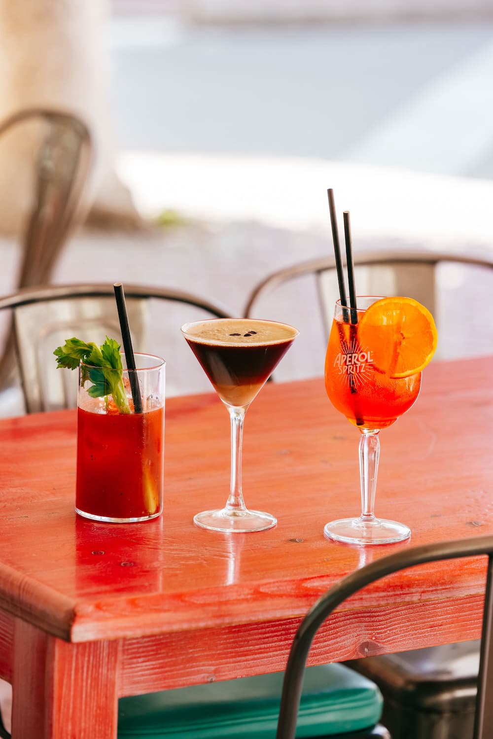 Cocktails on the café terrace table